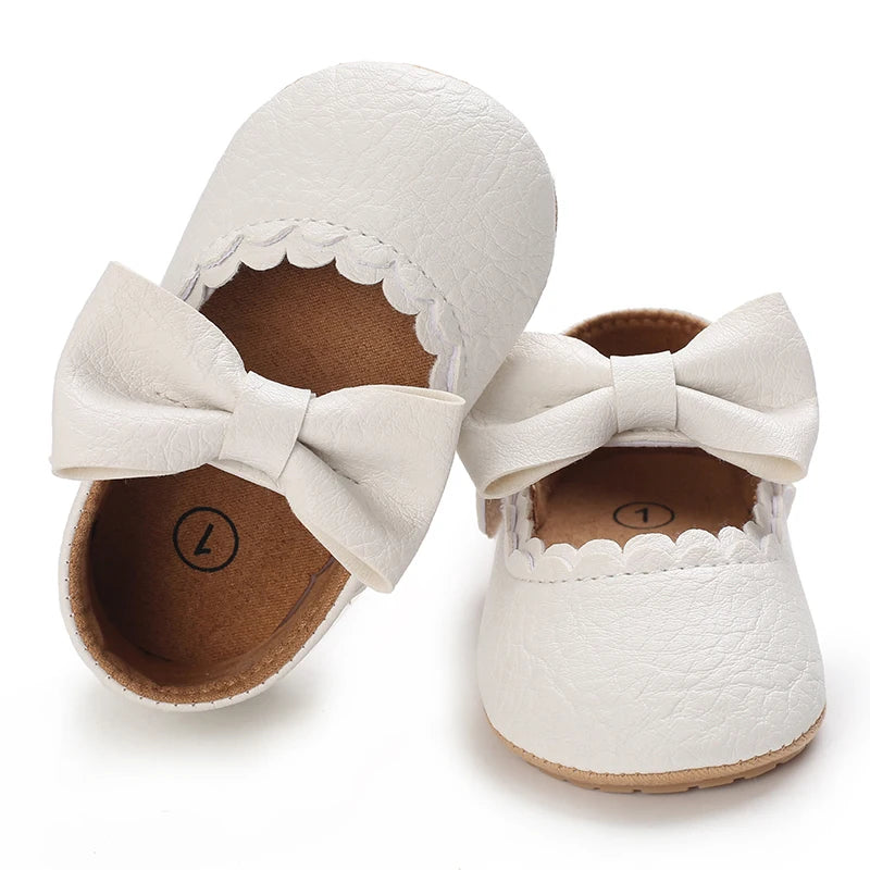 Girl Baby Soft Bottom Bow Princess Wedding Dress Mary Jane Flat Bottom Walking Shoes Newborn Lightweight Baby Sports Shoes