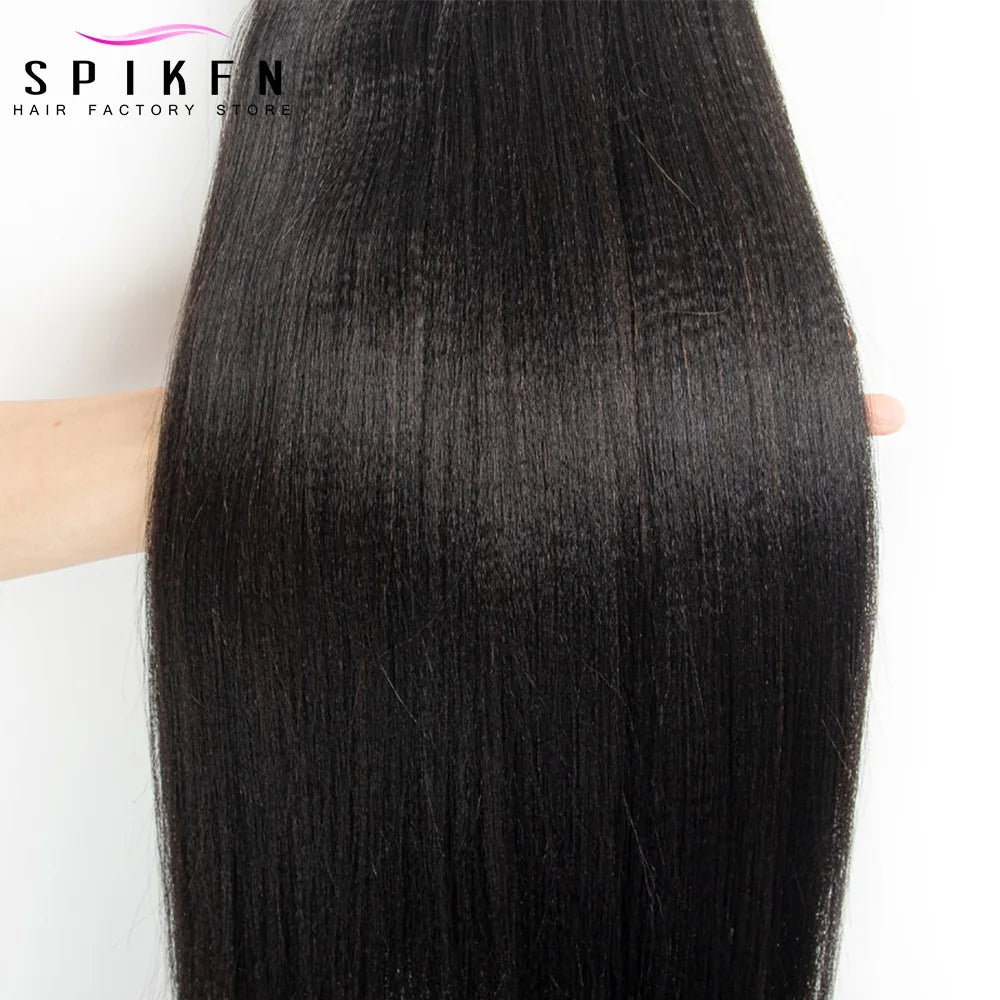 SPIKFN Light Yaki Tape In Human Hair Extensions 12-26 inches Natural Black PU Skin Weft Tape Extension 20pcs 1B Salon Quality