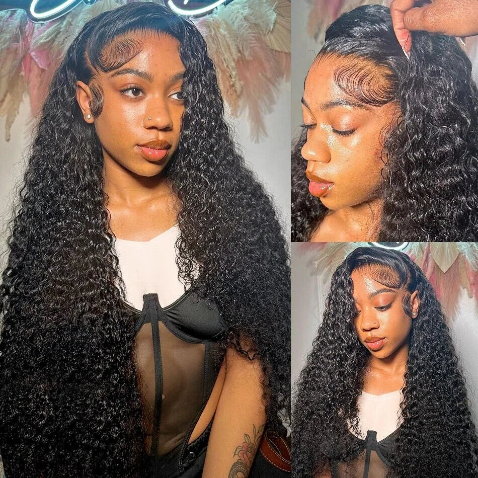 13x4 HD Lace Frontal Wig Deep Wave Frontal Wig 100% Brazilian Curly Human Hair Wigs 4x4 Transparent Lace Front Wig Pre Plucked