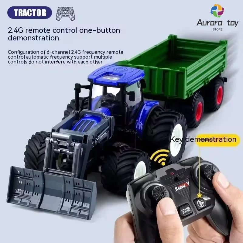 1:24 Rc Car Alloy Remote-Controlled Tractor Toy With Headlights Simulation Electric Farm Truck Toy Set Child Outdoors Toys Gifts