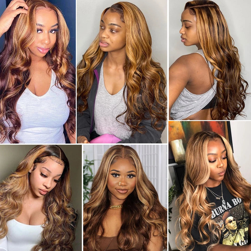 13×4 Highlight Transparent Blond Body Wave 100% Human Hair Wigs Pre Plucked Brazilian 13×6 Lace Frontal Wigs For Women 4×4  Wigs