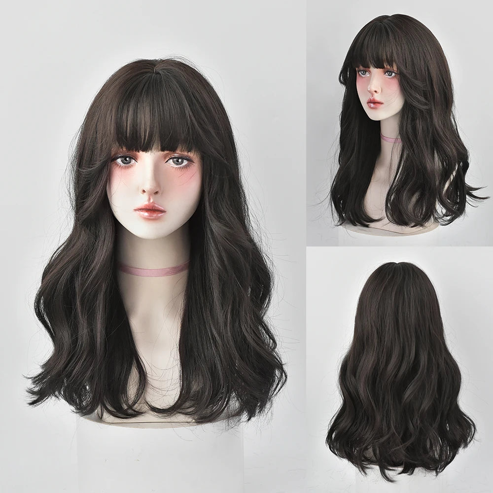 Dense Long Wave Wig Women Wig with Bangs Blonde Cospaly Lolita Daily Party Synthetic Wigs Heat Resistant Fiber Natural Fake Hair