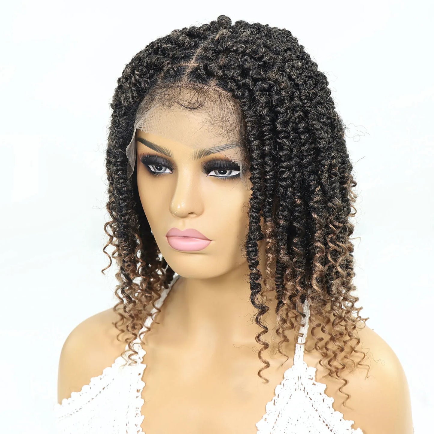 Short Passion Twist Braided Wigs Curly Ends Square Part Blonde Bob Braided Lace Front Wig For Women Synthetic 12Inch Braided Wig