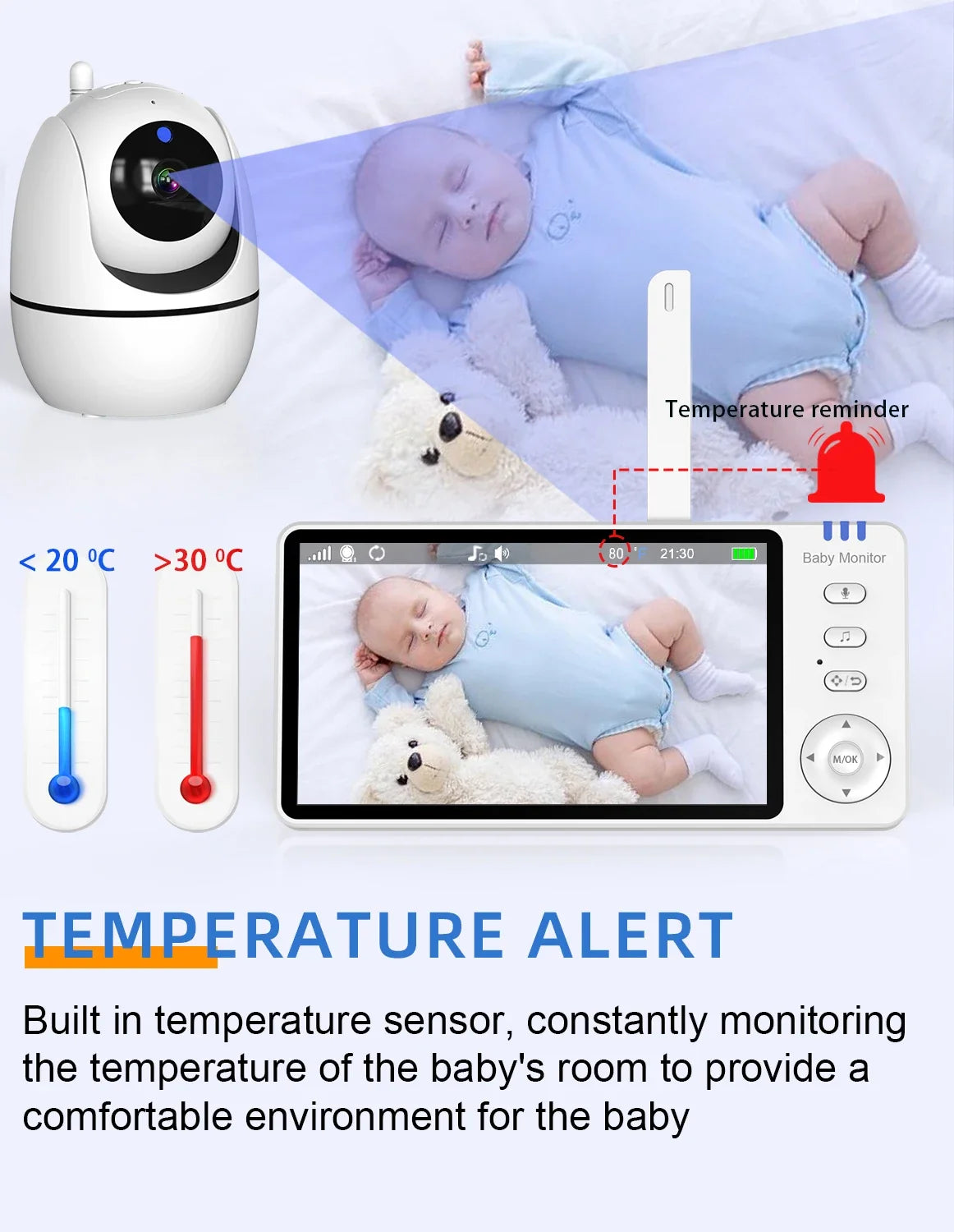 5.0 Inch Video Baby Monitor With Pan Tilt Camera Wireless Two Way Audio Night Vision Security Babysitter VOX Wake Up USB Charge