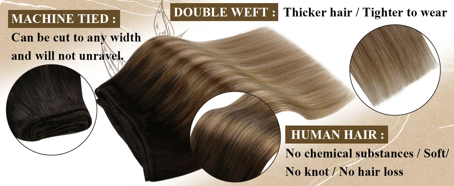 Ugeat Sew in Hair Extensions Human Hair Soft Natural Dark Root  Hair Bundles for Women Hair Weaves 100G Remy Human Hair