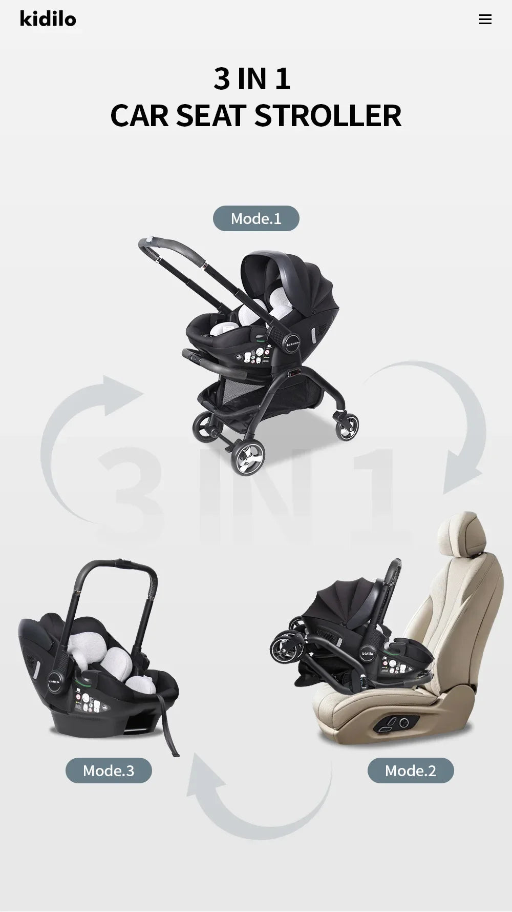 3-in-1 baby safety stroller, two-way newborn baby safety seat, portable 3-in-1 stroller for ages 0-2le for 0-2 years old