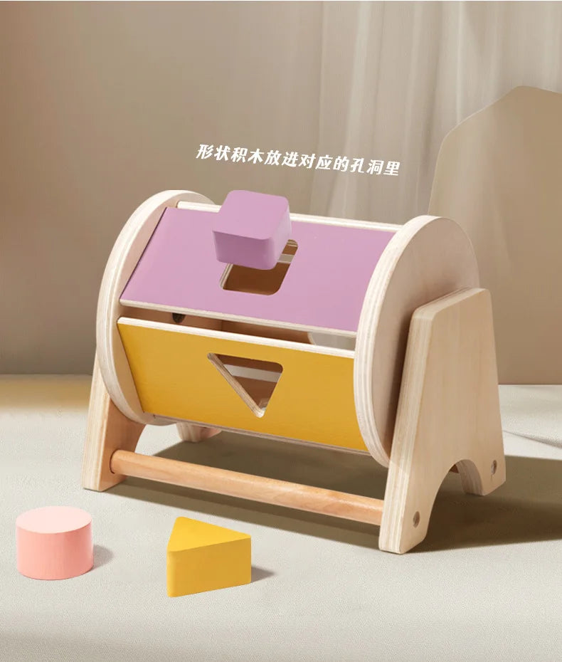 Montessori Infant Wooden Toys Color Spinning Coin Box Macaron Wooden Toys Permanent Box Round Rectangular Box Baby Toys