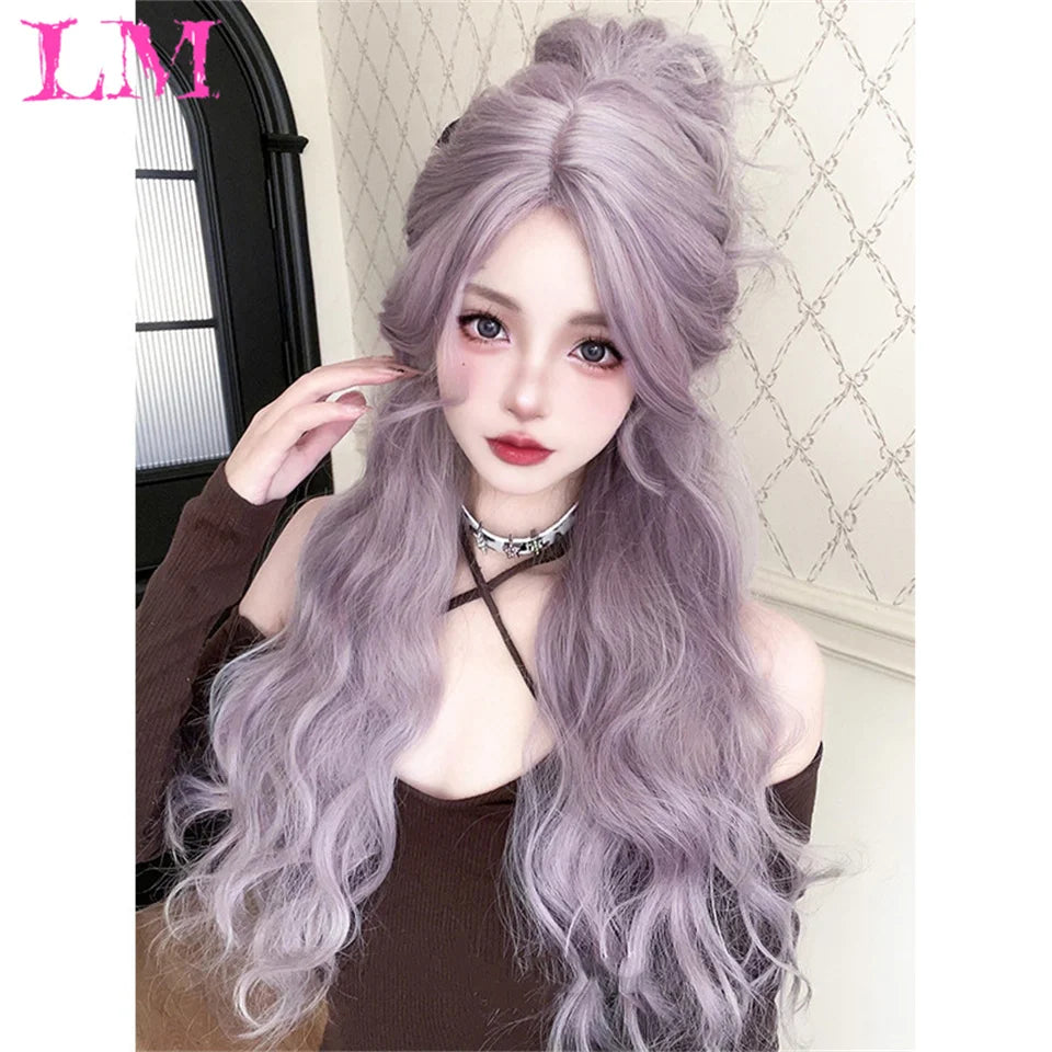 LM Straight Synthetic Lace Front Wig For Women 38 Inch Long Ombre Brown Red Blonde Hightlight Lace Frontal Wigs Cosplay Wig