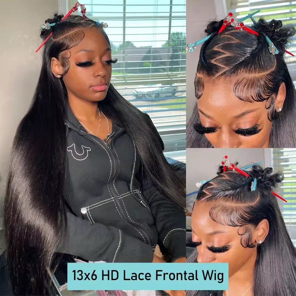 30 40Inch Bone Straight 13x4 13x6 Hd Lace Frontal Wigs For Women Brazilian Black Wigs Human Hair Wigs 100% Remy Hair