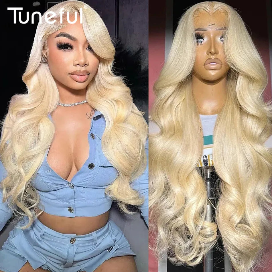 13x6 HD Transparent 613 Blonde Lace Frontal Human Hair Wigs Tuneful Peruvian Body Wave Wavy Wigs 180% Lace Front Human Hair Wigs