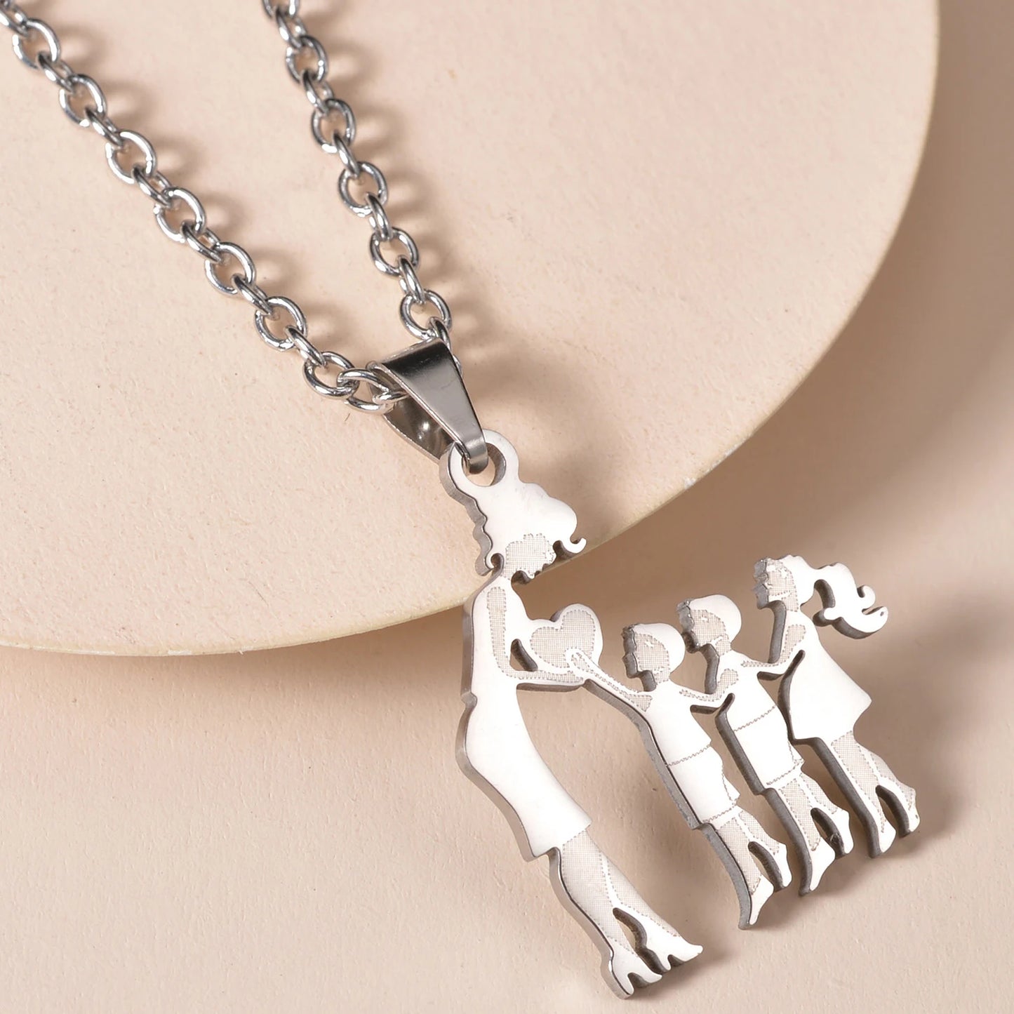 MeMolissa 1pc Stainless Steel Family Necklace Silver Color Mom Children Kid Pendant Necklaces Jewelry Women Mother's Day Gift