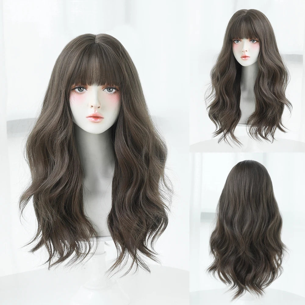 Dense Long Wave Wig Women Wig with Bangs Blonde Cospaly Lolita Daily Party Synthetic Wigs Heat Resistant Fiber Natural Fake Hair