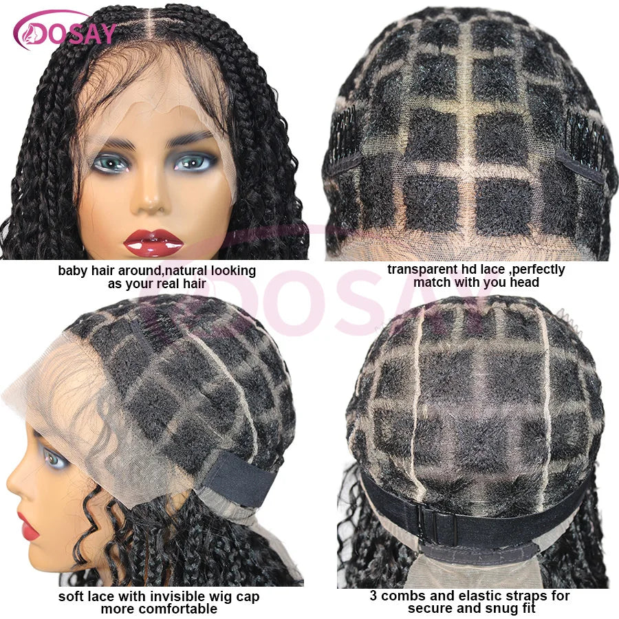 Short 12 Inch Bohemian Curly Braided Full Lace Front Wigs Knotless Box Braid Bob Wig Women Synthetic Locs Goddess Cornrow Braids