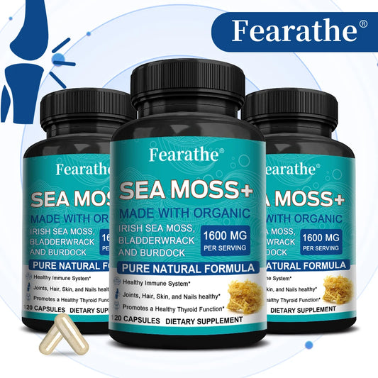 Sea Moss Capsules 1600mg - for Thyroid and Immune Support, Cells, Skin, Hair, Nails, Gut Cleansing, Detoxification