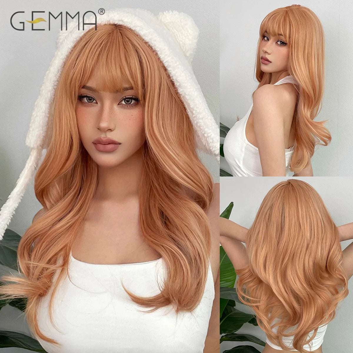 Long Wavy Light Ash Blonde Synthetic Wigs with Bangs for Women Natural Wave Cosplay Party Daily Use Hair Wigs Heat Resistant