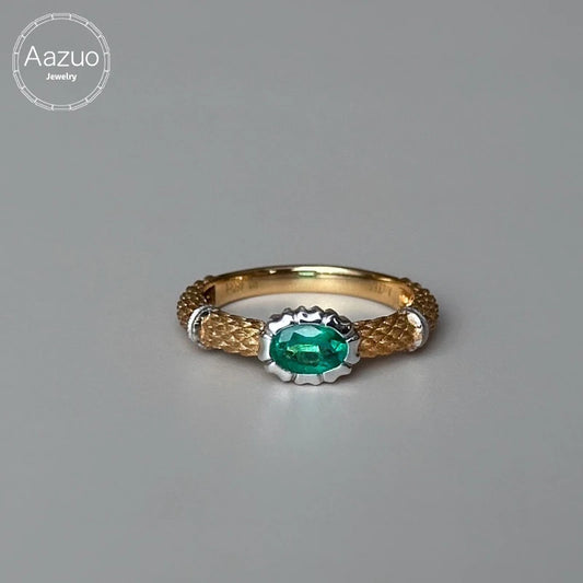 Aazuo Ins Real Solid 18K Yellow Gold Real Diamonds Natural Emerald 0.46 Rings Gifted for Women  Au750