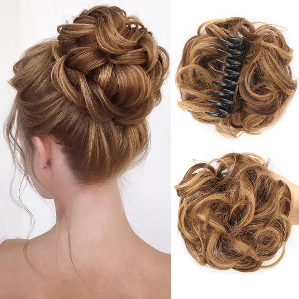 LUPU Synthetic Chignon Messy Bun Claw Clip in Hair Piece Wavy Curly Hair Bun Ponytail Extensions Scrunchie Hairpieces for Women