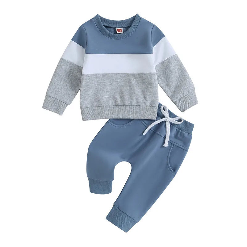 Newborn Baby Boy Pant Sets Autumn Clothes 2 Piece Outfits Contrast Color Long Sleeve Sweatshirt and Elastic Pants Baby Items