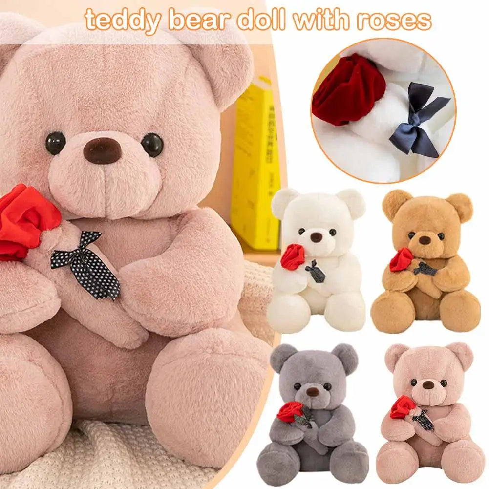 25cm Kawaii Teddy Bear for Valentines Day Gift Teddy Bears Stuffed Animal Rose Bear Doll Valentine's Day Gift for Girlfriend