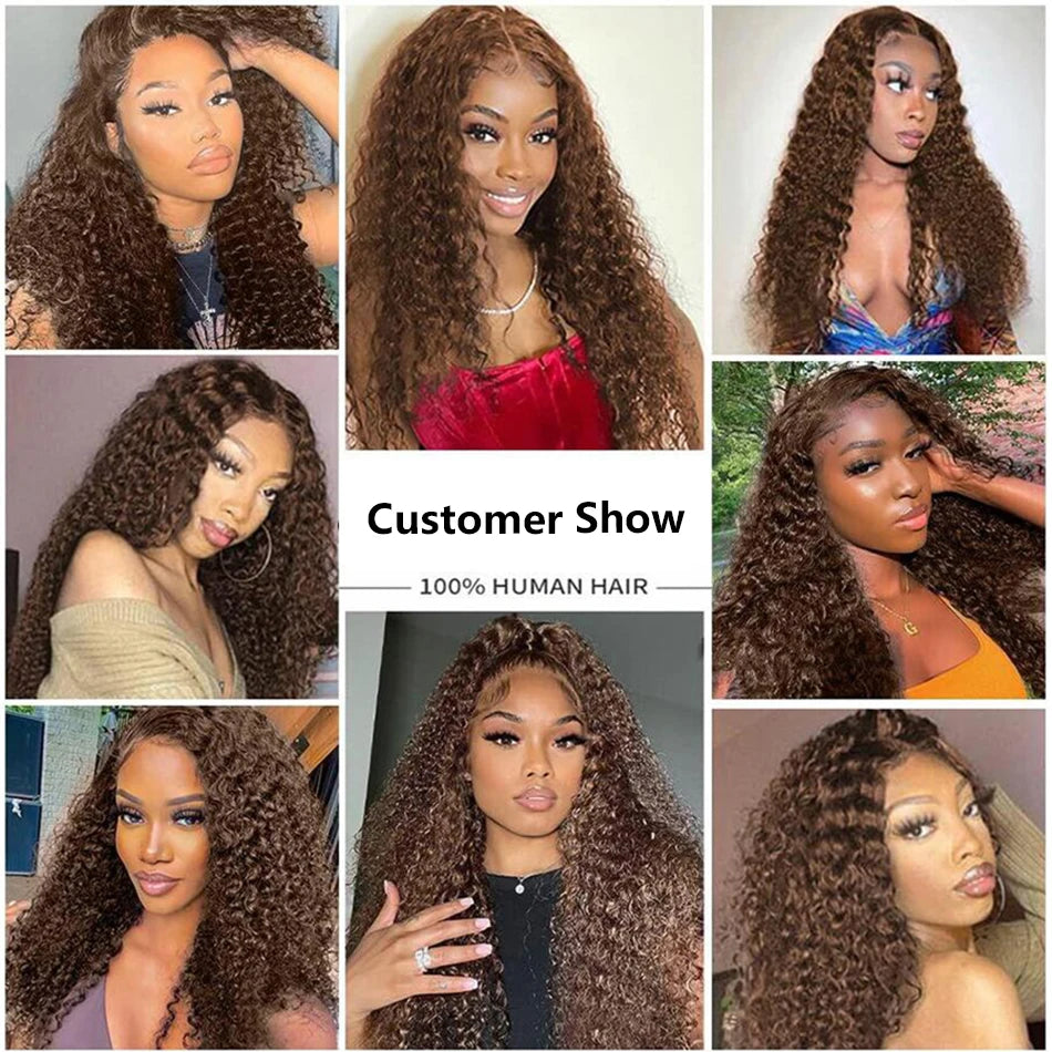 13x4 Chocolate Brown Lace Front Wigs Brazilian 13x6 Hd Lace Frontal Wig 100% Glueless Brown Curly Human Hair Wigs For Women Sale