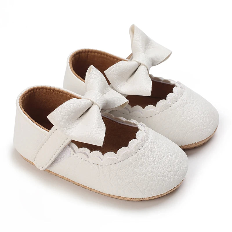 Girl Baby Soft Bottom Bow Princess Wedding Dress Mary Jane Flat Bottom Walking Shoes Newborn Lightweight Baby Sports Shoes