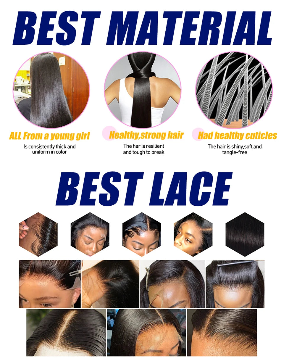 Wig For Women Straight Lace Wig Human Hair Lace Front Wig 180% Brazilian Remy Hair Pre Plucked Transparent Lace Frontal Wigs