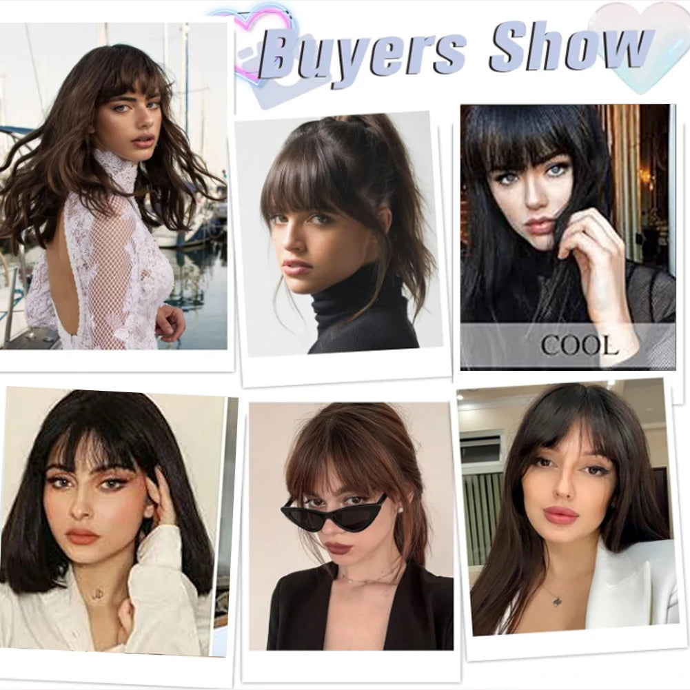 High Quality Synthetic Wig Flat Bangs Hair Extension Clip in Bangs with Temples 6 Inches Front Face Bangs for Women Girls Daily