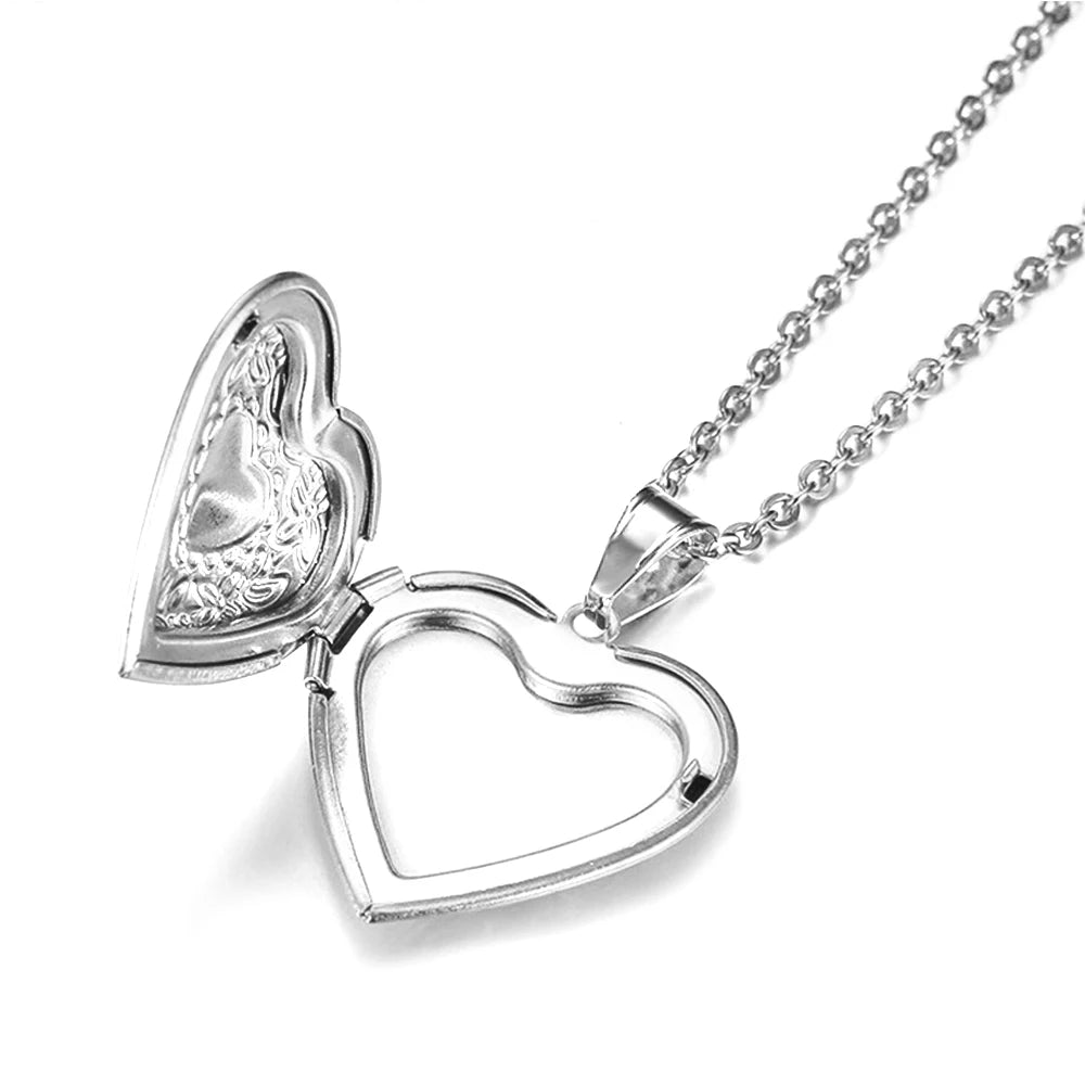 Heart Locket Pendants Necklaces For Women Gold Color Photo Frame Valentine Lovers Necklace 45/66cm Gift Jewelry