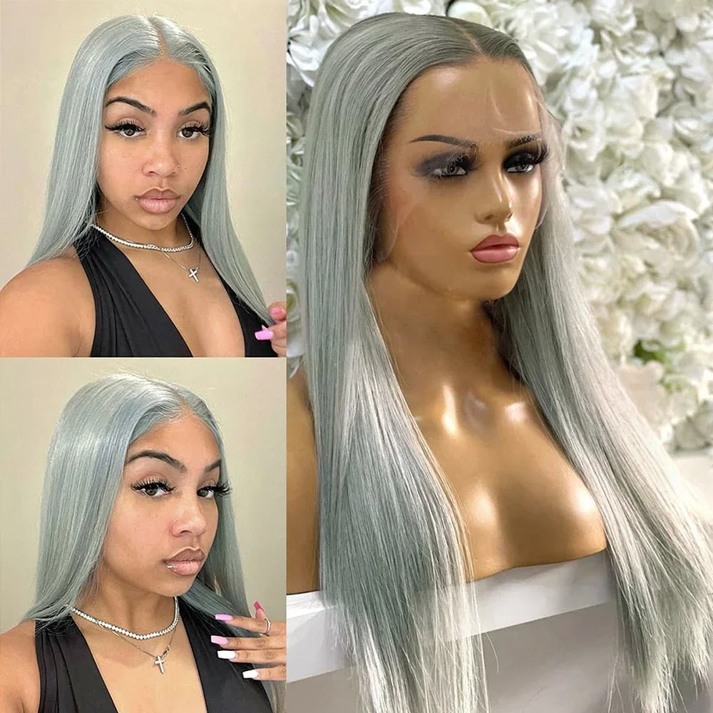 13x4 Straight Lace Frontal Wigs Human Hair Wig Silver Grey Colored Peruvian Straight Lace Front Human Hair Wigs For Women