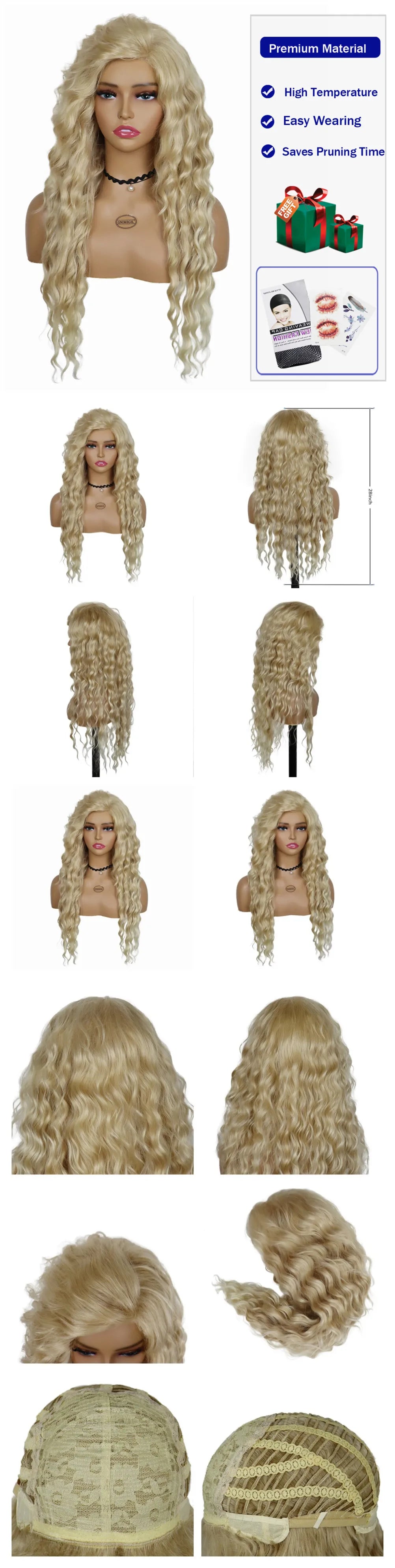 Ash Blonde Curly Wig Synthetic Long Curly Hair Wigs for Women Fluffy Hairstyle Wave Ombre Wig Costume Carnival Party Regular Wig