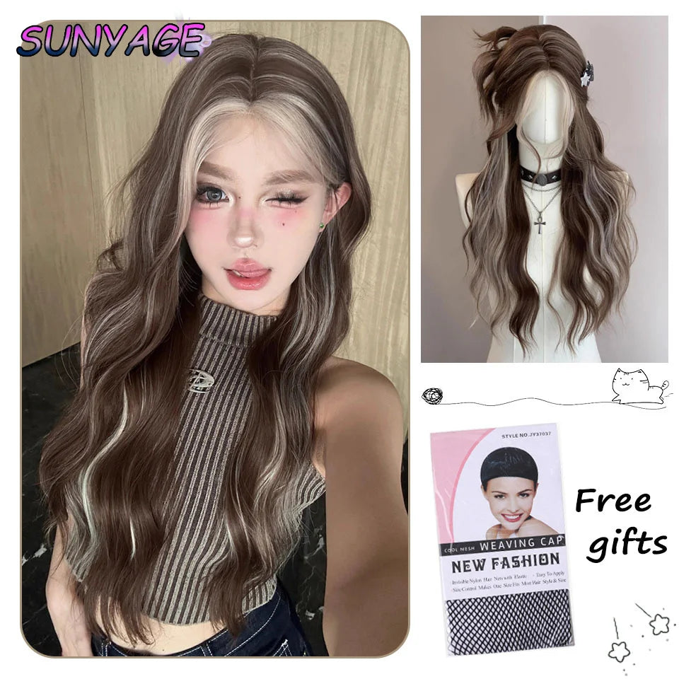 SUNYAGE Lolita Black Wig for Women Long Wavy Hair 75cm Curly Wig with Bangs Cosplay Headband Wigs Synthetic Wigs for Daily Use