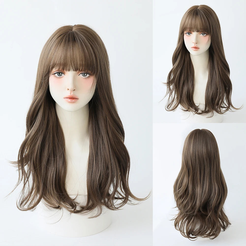 Dense Long Wave Wig Women Wig with Bangs Blonde Cospaly Lolita Daily Party Synthetic Wigs Heat Resistant Fiber Natural Fake Hair