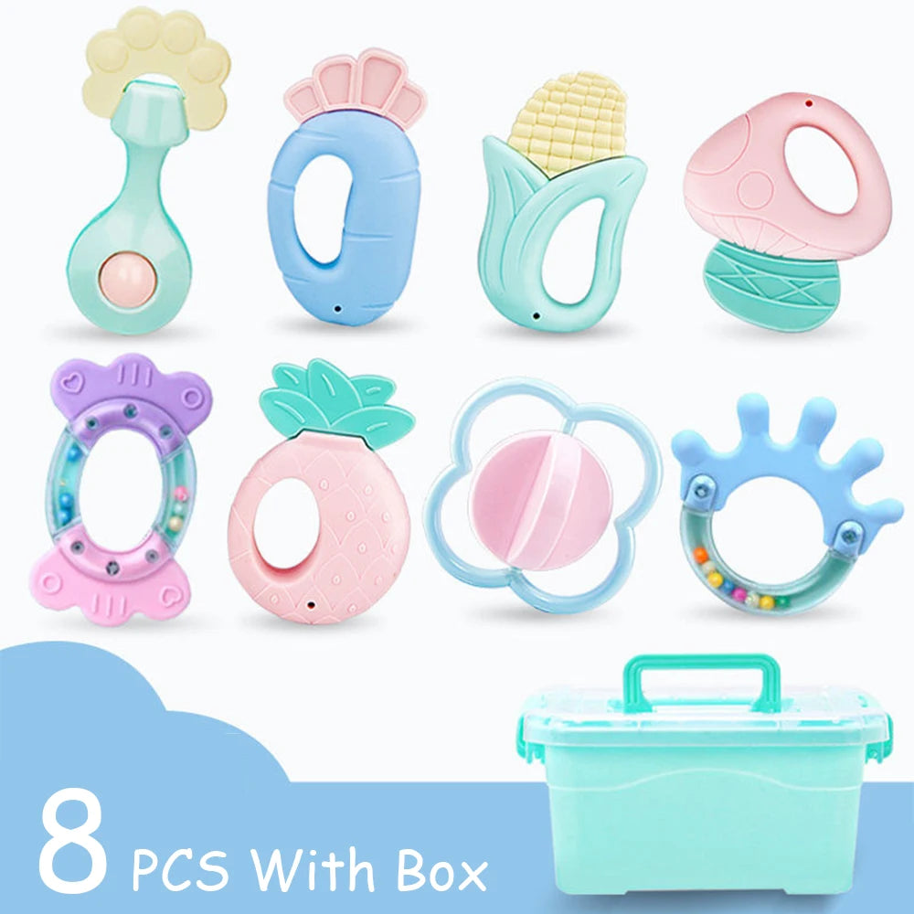 6-14Pcs Baby Rattle 0-12 Months Newborn Soft Bell Teethers Hand Shaking Crib Mobile Ring Educational Toy For Children Set Gifts