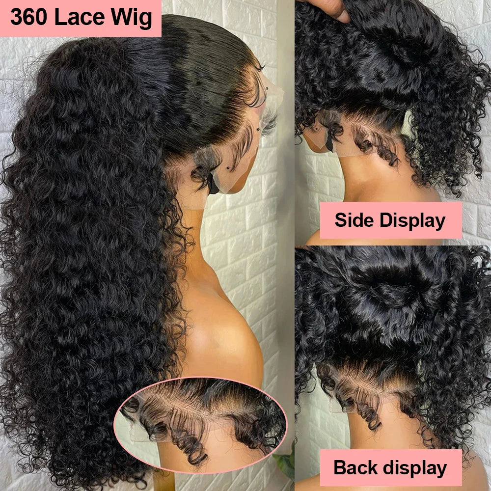 Curly 360 Lace Front Human Hair Wigs 250 Density Brazilian Deep Wave 40 Inch 13x6 HD Lace Frontal Wig 100% Human Hair Preplucked