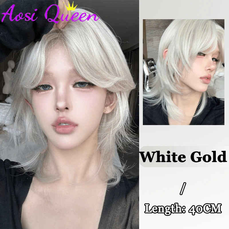 AosiQueen Brown Blonde Long Wavy Synthetic Wigs Middle Part Natural Wig Heat Resistant Cosplay Party Daily Hair Wig for Women