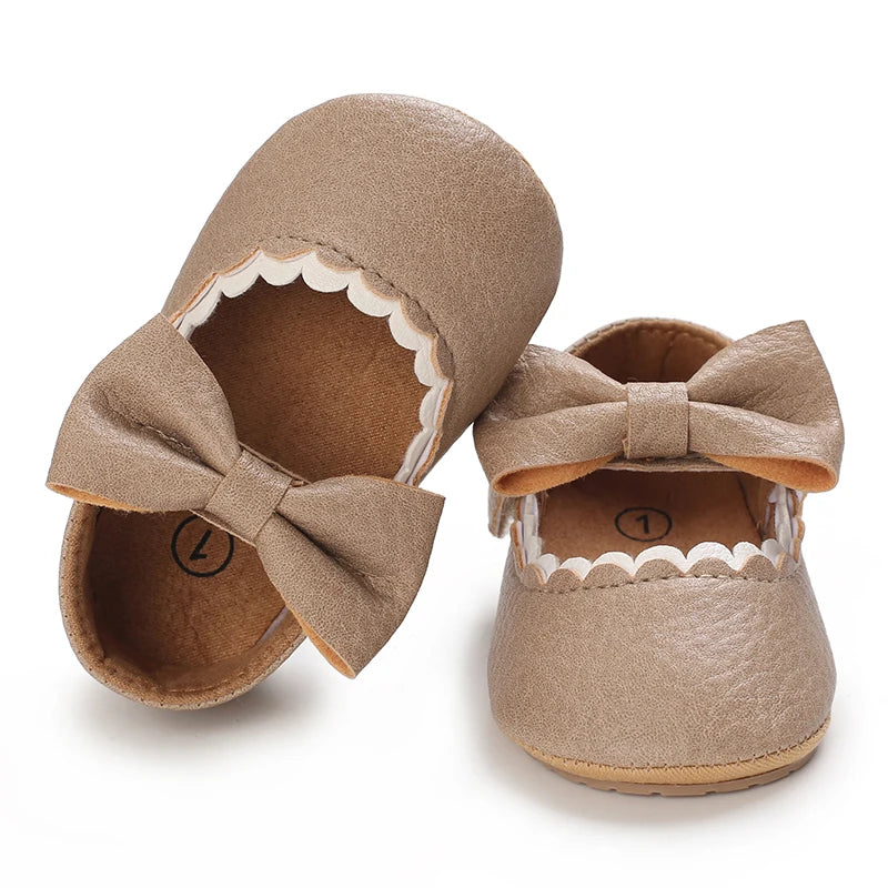 Girl Baby Soft Bottom Bow Princess Wedding Dress Mary Jane Flat Bottom Walking Shoes Newborn Lightweight Baby Sports Shoes