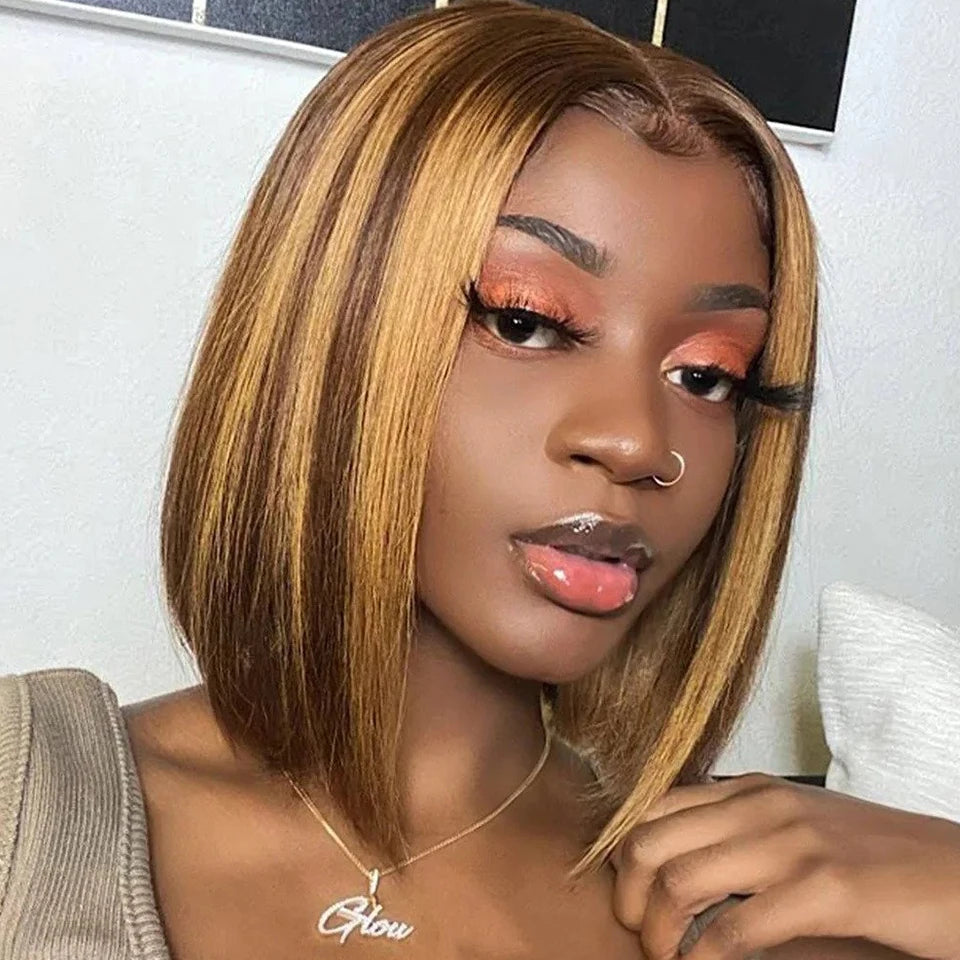 Ginger Short Bob Lace Front Wigs 100% Human Hair Wigs Bob Lace Wigs For Women Blonde Orange Straight Peruvian Hair Closure Wig