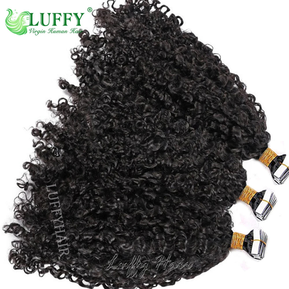 Curly Tape In Human Hair Extensions for Black Women Brazilian Hair Curly Skin Weft Adhesive Invisible Tape in Hair 40Pcs/Pack