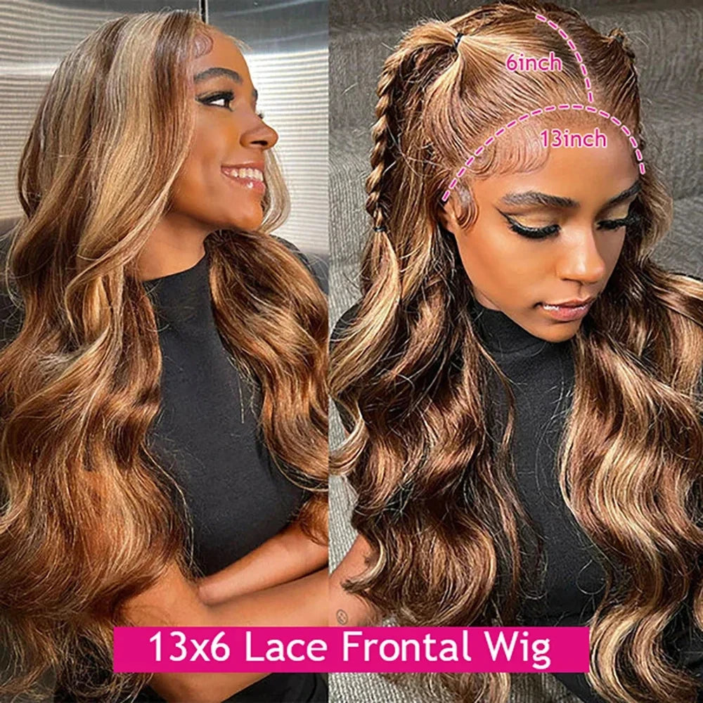 13×4 Highlight Transparent Blond Body Wave 100% Human Hair Wigs Pre Plucked Brazilian 13×6 Lace Frontal Wigs For Women 4×4  Wigs