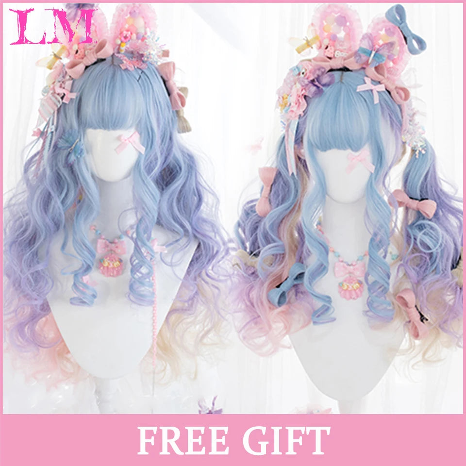 LM Cosplay Wig With Bangs Synthetic Straight Hair 24 Inch Long Heat-Resistant Pink Wig For Women