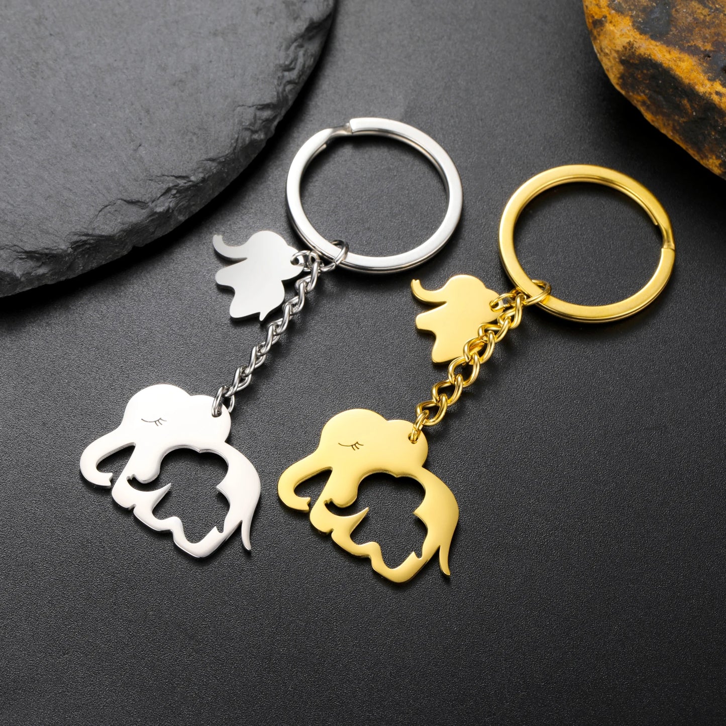 Lucktune Cartoon Elephant Pendant Key Chains for Women Men Stainless Steel Animal Bags Car Keyring Jewelry Valentine’s Day Gifts