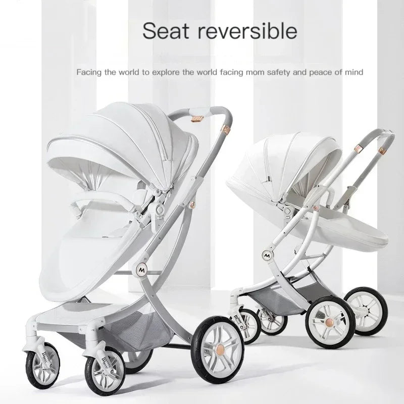 Baby Stroller 3in1,Luxury Baby Carriage with Car Seat,Eggshell Newborn Stroller Leather High Landscape PU leather