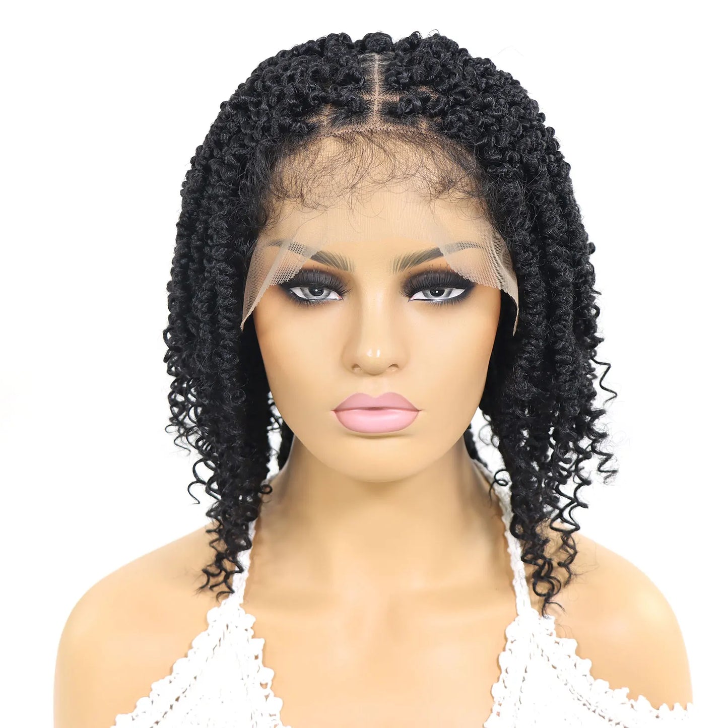 Short Passion Twist Braided Wigs Curly Ends Square Part Blonde Bob Braided Lace Front Wig For Women Synthetic 12Inch Braided Wig