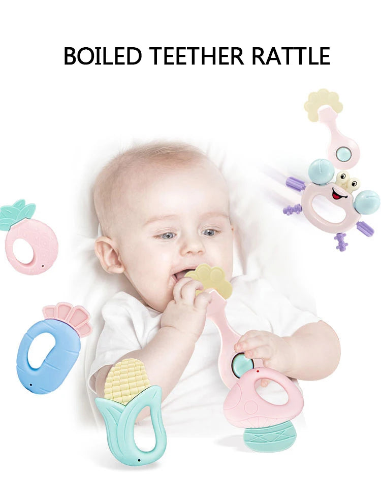 6-14Pcs Baby Rattle 0-12 Months Newborn Soft Bell Teethers Hand Shaking Crib Mobile Ring Educational Toy For Children Set Gifts