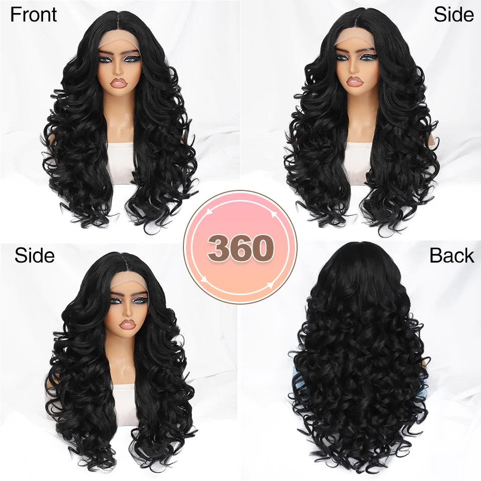 Latisha 24 Inch Synthetic Lace Front Wigs For Black Women With Hight Temperature Fiber Loose Curl Afro Lace Front Wig For Female