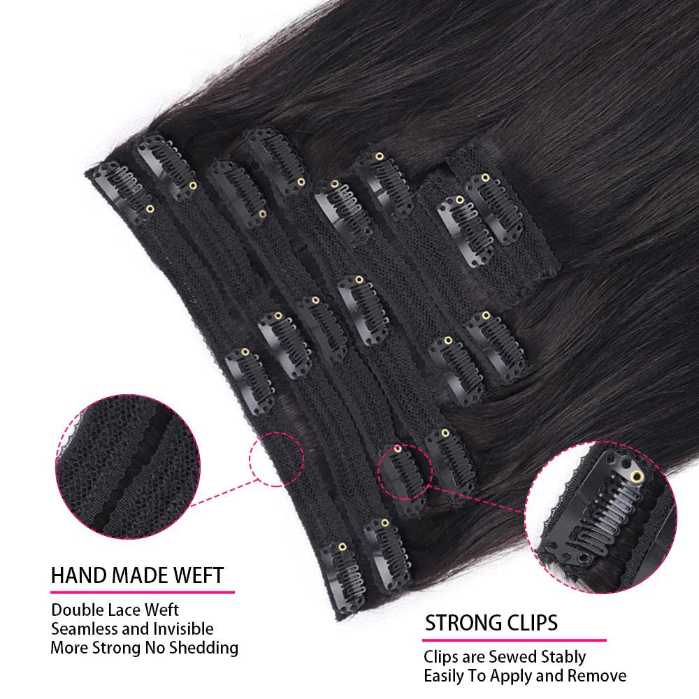 Clip in Hair Extension Human Hair Straight Seamless Clip ins Human Hair Brazilian Remy Natural Black Clip in Extensions 8Pcs/Set