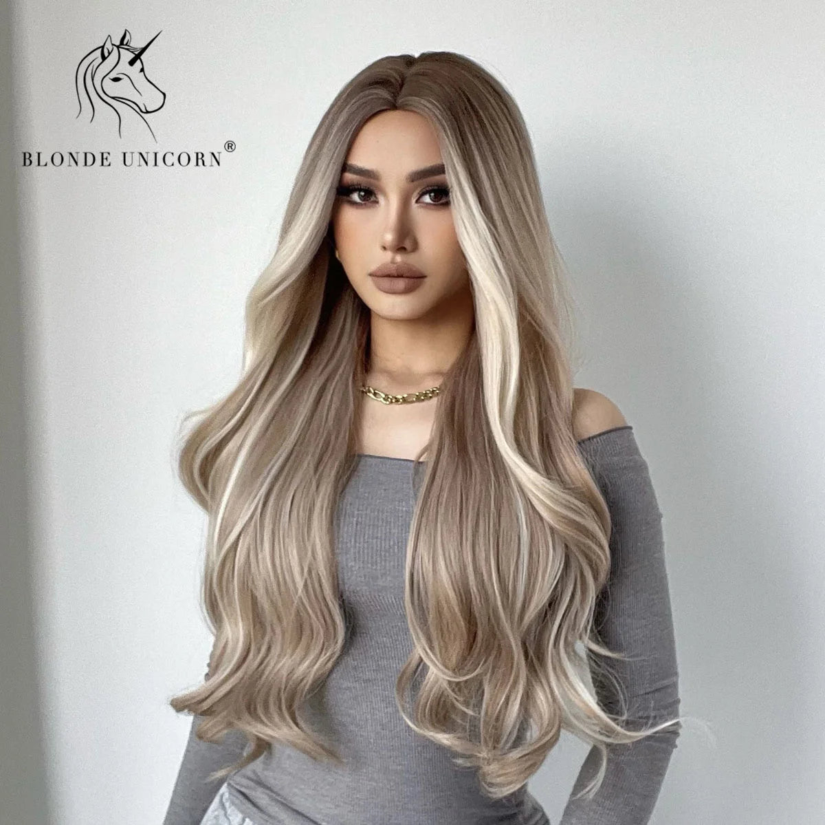 Blonde Unicorn Synthet Wig Long Wavy Mixed Brown Blonde for White Black Women Daily Party High Density Temperature Fibre Hair