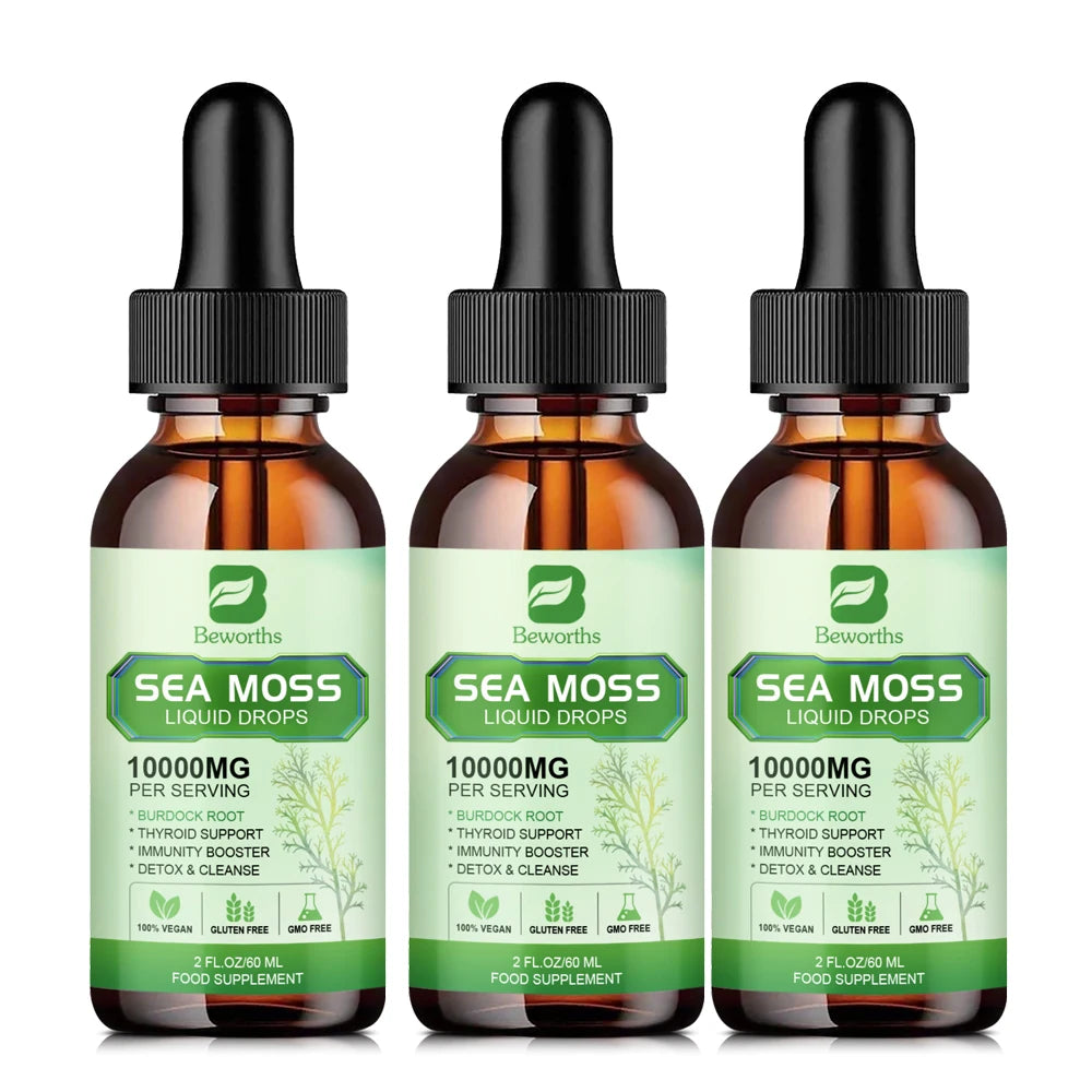 BEWORTHS Organic Seamoss Drops with Burdock Root and Spirulina Support Immunity and Gut Health, Help Digestion Weight Management