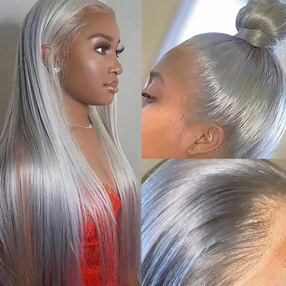 13x4 Straight Lace Frontal Wigs Human Hair Wig Silver Grey Colored Peruvian Straight Lace Front Human Hair Wigs For Women