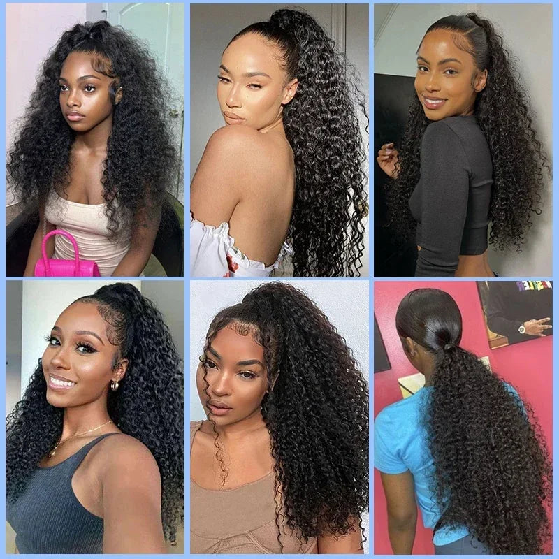 Long Fluffy Curly Hair Ponytail for Women Synthetic Kinky Curly Ponytail Hair Extensions 20 Inch Afro Curly Hairpieces Fake Tail